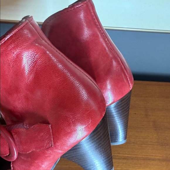 Miz Mooz Red Heeled Boots with Scalloped Design - Picture 7 of 11
